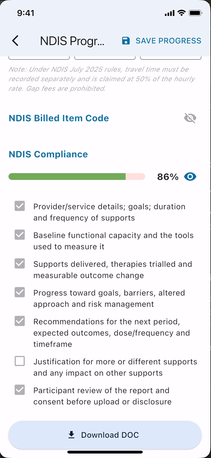 Repnotes NDIS compliance progress-note calculator with its criteria expanded